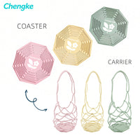 2026 New Summer Gift Silicone 2-in-1 Coaster Convertible Storage Bag for Milk Tea and Wine, Printable Logo