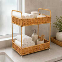 Two-Tier Storage Rack Handwoven Woven Storage Rack Space Saving
