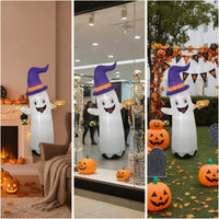 Halloween Inflatable Ghost Inflatable Ghost with Witch Hat Outdoor Yard Decoration Cute for Families, Homeowners, Lawn, Front Porch