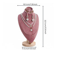 Solid Wood Base Velvet Jewelry Bust Multi-Functional Necklace Display Mannequin Elegant Design Portrait Neck Form Display for Market Stall, Retail Shop, Boutique, Showcase