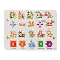 Educational Puzzle Board with Knobs Easy-Grasp Wooden Peg Puzzle Sensory Toy Full-Color for Preschoolers
