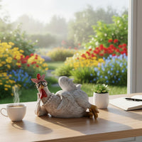 Cock Figure and Hen Statue Cute Chicken Figurine Set Creative Design for Desktop