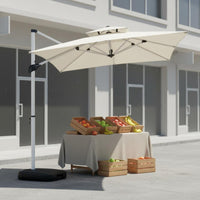 Protection Cantilever Umbrella with Lights Adjustable Tilt Solar Lighted Outdoor Umbrella Waterproof Heavy Duty Garden Sunshade 360° Rotation for Restaurant Owners, Market Stall, Backyard, Poolside, Deck