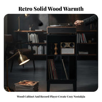 Vinyl Record Storage Cabinet with Adjustable Shelves Record Player Console Ergonomic Height Retro Turntable Console Made from Ash Wood Suitable for Audiophiles Music Room Study