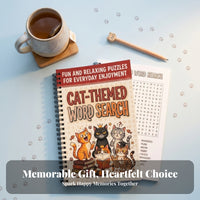 Spiral-Bound Word Search Book Brain Games Illustrated Cats Red Banner Cat-Themed Word Search Book