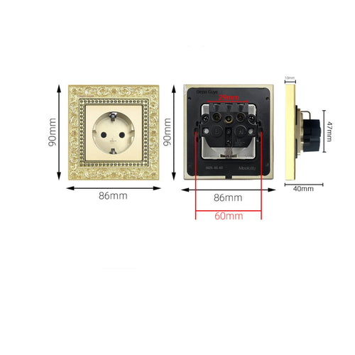 Decorative Socket with Faceplate Vintage Three-Pin Socket Retro Outlet Panel Ornate for Living Room, Bedroom, Hotel, Cafe