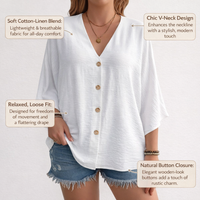 Plus Size Linen Shirt Women with Batwing Long Sleeve Design, Ladies and Blouses in Loose Fit for Business Casual Office Wear