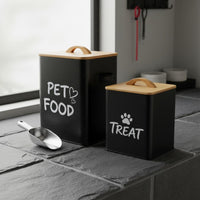 2 Pieces Rectangular Pet Tin Bamboo Lid Pet Food Storage Tin Side Handles
