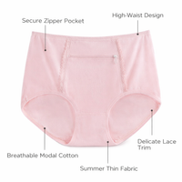 Women's Briefs with Zipper Pocket for Travel, High Waist Modal Underwear for Daily Wear, Full Coverage with Secure Storage