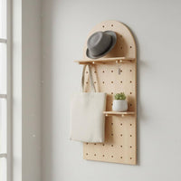 Wooden Pegboard Organizer Solid Wood Wall Mounted Pegboard Shelf Versatile Design Decorative Hole Board for Students, Entryway, Office