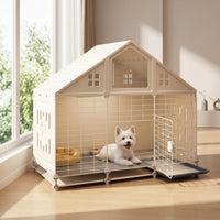 Dog Villa Pull-Removable House with Tray Lockable Indoor Pet Crate for Small Dogs, Pups, Living Room, Bedroom