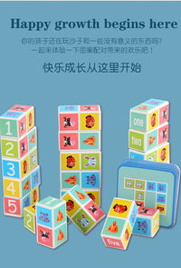 顶牛木制玩具幼儿园亲子卡片寻找配对图案匹配积木游戏看谁更快