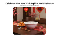 Ceramic Pasta Bowl Set, Red Fu Character, Chinese Design, Festive New Year Tableware, Home Dinnerware, 2025