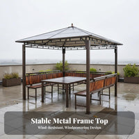 Weather Resistant Gazebo with Bench and Swing Sun Protection Garden Pavilion Sturdy Construction Outdoor Structure Waterproof Roof for Homeowners, Families, Adults, Terrace, Backyard, Courtyard, Poolside