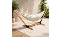 Detachable Swinging Bed with Stand Wooden Freestanding Swinging Bed Sturdy Furniture Comfortable for Adults, Garden
