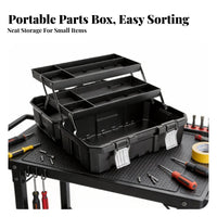 Portable Toolbox with Organizer Tray Long-Lasting Tool Container for Garage