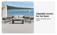 4 Pieces Weather-Resistant 4-Piece Woven Loveseat set Thick pads Outdoor Furniture Modern Design Garden Furnishing for Business Owners, Entertainers, Balcony, Sunroom, rearyard, Porch