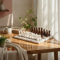 Chess Board with Pieces Square Chess Ornament Eye-Catching Statue for Desk