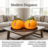 Living Room Decor Hand Painted Ceramic Orange Figurines for Good Fortune, Chinese Style Fruit Ornament Pair for Housewarming Gift