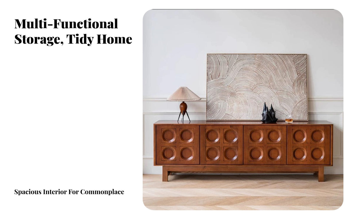 Vintage Aesthetic Low TV Cabinet with Rattan Door Mid-Century-centuryera Design Living Room Furniture Small Space compact-friendly Media Console Multi-Purpose for Apartment Dwellers, Homeowners, Interior Decorators, Entryway, Bedroom, Home Office, Kitchen
