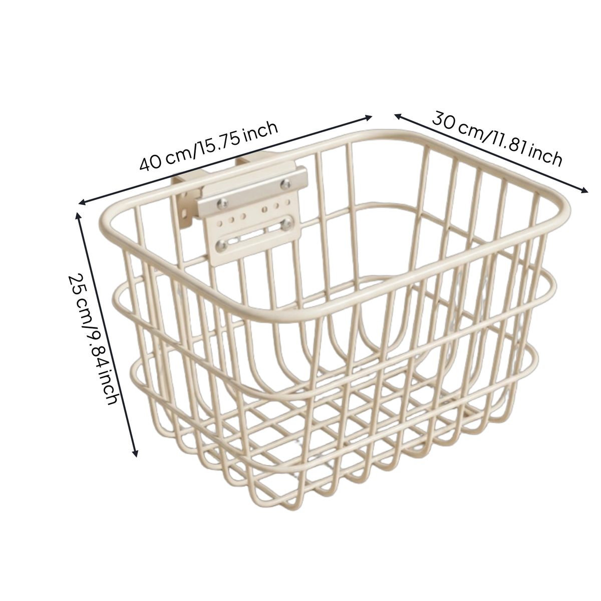 Rectangular Wire Bike Basket with Mounting Bracket Open-Grid Wire Basket Large Spacious for Commuters, Grocery Runs, Errands