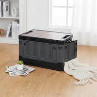 Multi-Purpose Foldable Storage Crate with Side Doors Heavy Duty Side Door Storage Crate Wood Lid Folding Bin for Campers