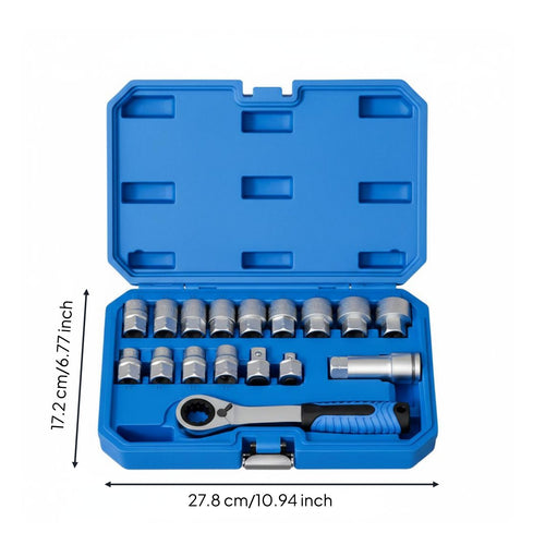 17 Pieces Fastener Grip Set Tight Space Access Ratchet Socket Wrench Kit High-Strength Steel Metal Hand Tools for Mechanics, DIY Users