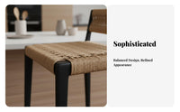 Rope Weave High Stool sturdy Wood Frame Woven Seat High Stool With Backrest Built-in Footrest for homeowners, Kitchen Island