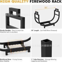 Firewood Rack with Handle, Stable Metal Wood Holder, Movable Indoor/Outdoor Storage