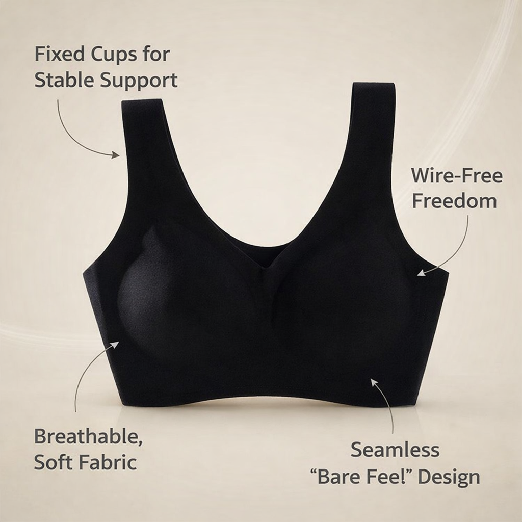 Non Wired Bralette for Women with Seamless Design and Fixed Padding, Comfortable Bra with No Underwire, Pull On Style