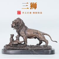 狮子摆件黄铜三狮装饰品办公室桌面书房工艺品