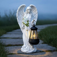 Resin Angel Lamp Statue Weather-Resistant Outdoor Decor Gift Ready Box for Yard