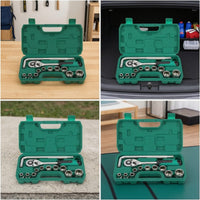 Chrome-Finished Socket Wrench Set Polished Ratchet and Socket Set Hard Shell Tool Kit with Toolbox Compact for Car Maintenance, Workshop