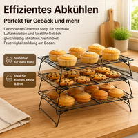 Folding Cooling Rack, 25cm Square Cake Rack, Non-Stick Carbon Steel, Matte Black Baking Accessories for Hobby Bakers