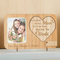 Wooden Heart Photo Frame Personalized Home Decor Rustic Design for Tabletop, Mom