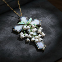 flower of the Valley Cross Creates Light Effects Floral Cross Hanging Ornament Handmade House Decoration for Garden
