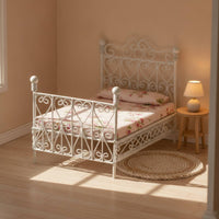 Metal Dollhouse Bed with Mattress Vintage Style Furniture Realistic for Diorama