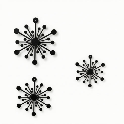 3 Pieces Sunburst Wall Decor Black Sunburst Sculpture Retro for Living Room