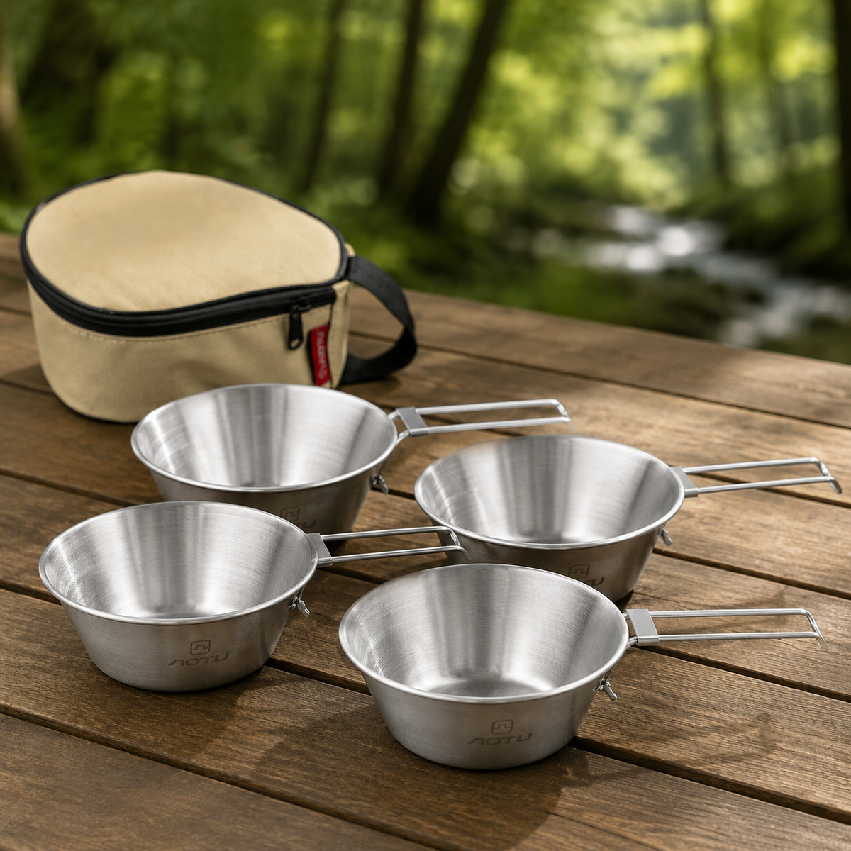 4 Pack Camping Bowls, 304 Grade Steel Outdoor Bowls with Handbag, Lightweight Travel Bowls for Picnic, Barbecue & Hiking