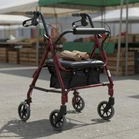Folding Rollator Mobility Aid Four Wheels Wheeled Mobility Aid with Seat Brake