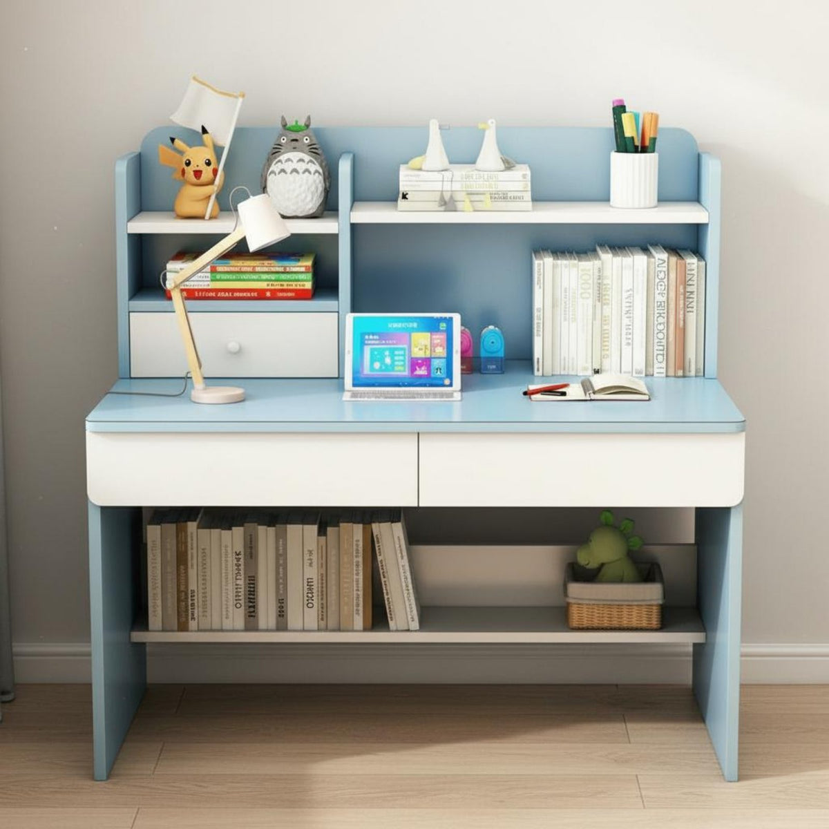 1 Piece Children Study Desk with Hutch Kids Desk and Chair Set Children Activity Table Homework Station Sturdy Artificial Board Rounded Edges Suitable for Gift Giving Home Decoration Study Room