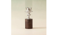 Metal Flower Candle Holder with Wooden Base Floral Taper Candle Holder Rustic Vintage for Tabletop, Weddings