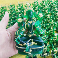 Green Tara Buddha Statue Resin Craft Chinese Home Decor Gold Leaf