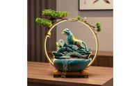 Solid Wood Base Ceramic Feng Shui Ornament Tiger Figurine Water Fountain Crystal Ball Water Feature for Business Owners, Entrance Hall, Desktop, Living Room, Meditation Space