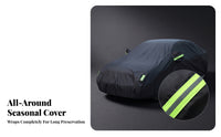 Full-Coverage Sedan Car Cover Elasticized Car Cover with Mirror Pockets Reflective for Outdoor Parking, Winter Storage