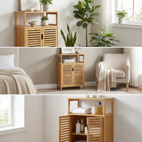 Bamboo Storage Cabinet Sturdy Cabinet with Slatted Doors Easy to Maintain
