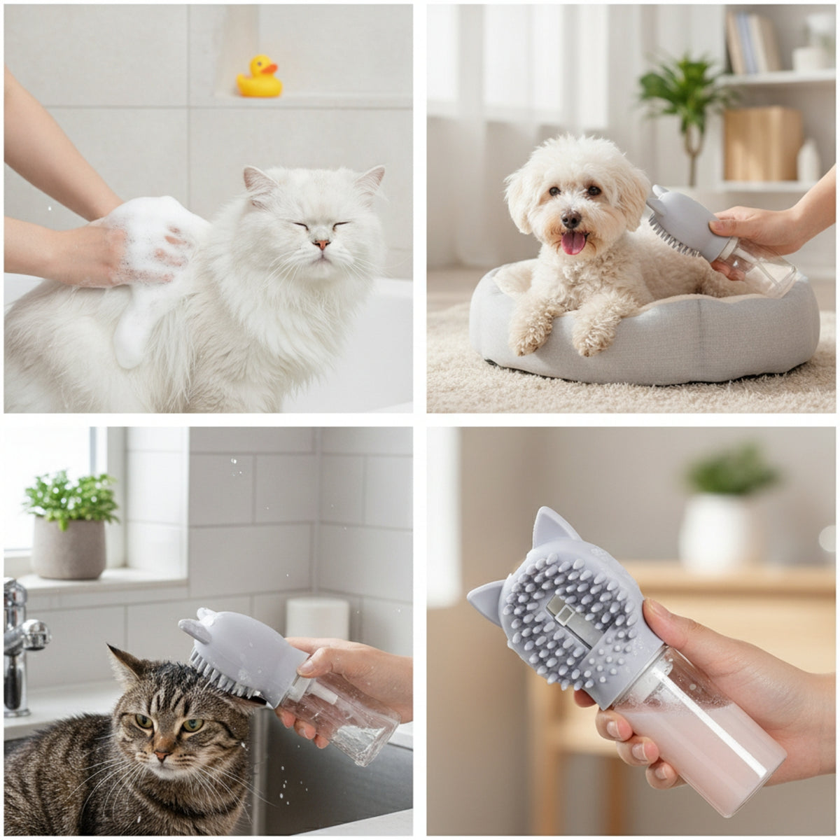 2-in-1 Pet Bathing Brush Refillable Grooming Brush with Soap Dispenser Foaming Soft-Bristled for Dog Owners