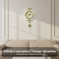 Vintage Brass Clock Quiet Mechanism 3D Decorative Clock Non-Ticking Home Decor for Living Room, Entryway, Office