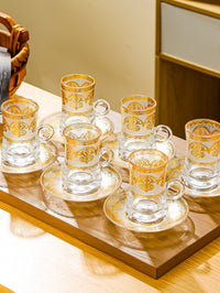 Foil Embossed Glass Coffee Cup with Lid (6-Piece Set)