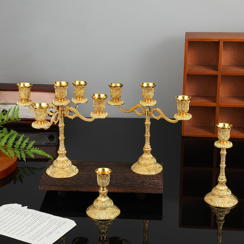 European Style Zinc Alloy Candle Holder with 5 Arms for Table Decor